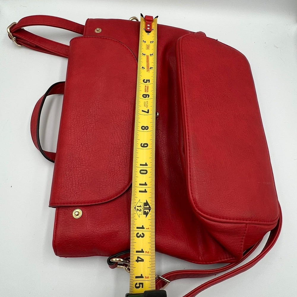Red Vegan Leather Satchel Bag Womens Medium Red Good Crossbody Strap - Picture 8 of 9